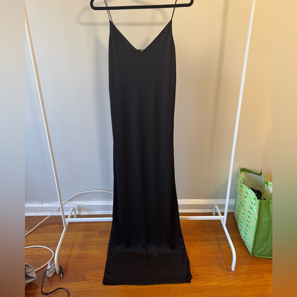 Zara Black Maxi Slip Dress with Spaghetti Straps